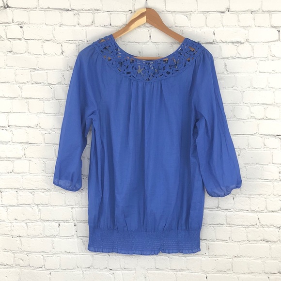 Calvin Klein Colbalt Blue Blouse Tie Front Lace S - Picture 2 of 5